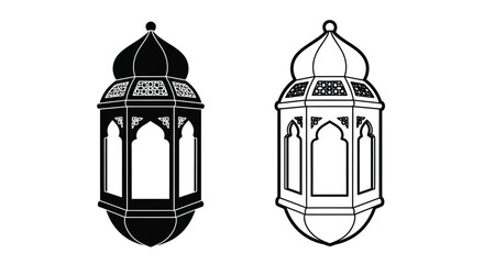 Two ornate lanterns with detailed geometric designs a striking silhouette © Mdarif