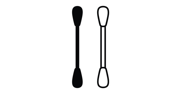 Two cotton swabs in a simple black and white design silhouette