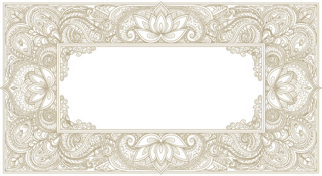 Intricate Hindu Style Ornamental Frame with Lotus and Paisley