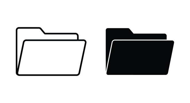 Two folder icons one open and one closed in contrasting styles silhouette