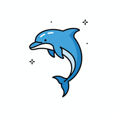 Fototapeta premium Cute cartoon blue dolphin jumping in a simple vector style illustration.