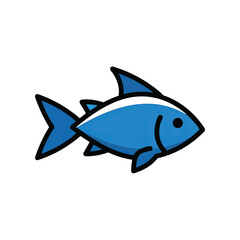 Fototapeta premium Stylized blue fish icon illustration on a white background.