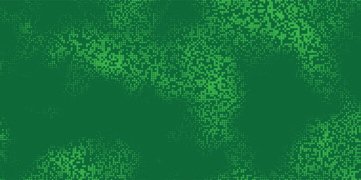 Modern green pixelated pattern flows across the screen with clean sleek pixels and dynamic composition, background illustration