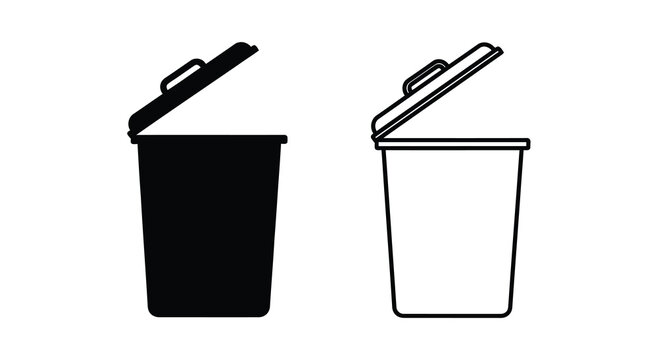 Two trash cans one black and one white in stark contrast silhouette
