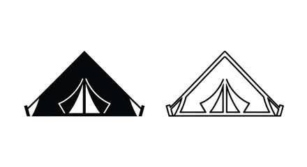 Two tent designs one solid and one outline black and white silhouette © Mdarif