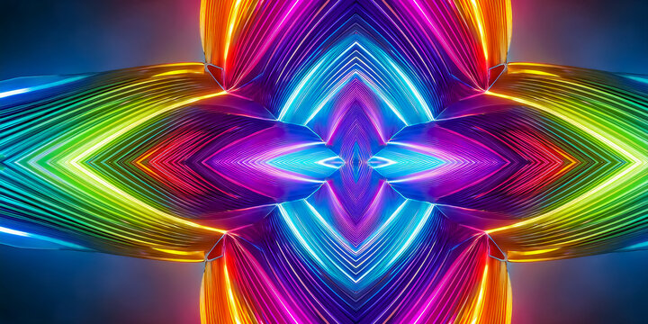  Geometrisches Neon-Kaleidoskop in leuchtenden Regenbogenfarben