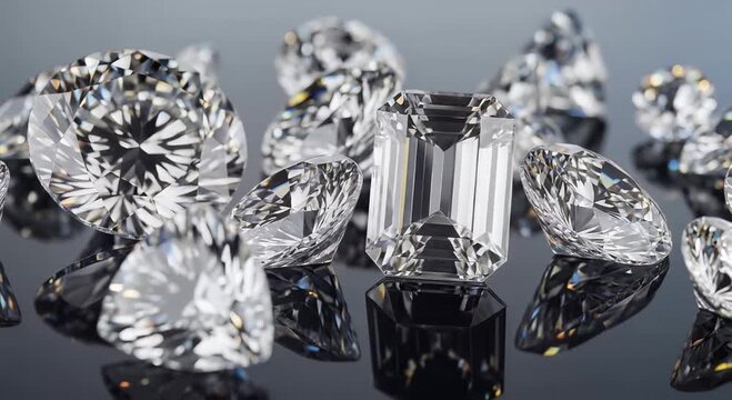 sparkling diamonds on a reflective black surface