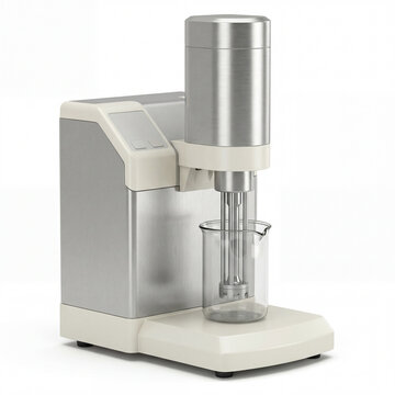 Satin Silver and Matte Ivory Laboratory Homogenizer on White Background for Advanced Scientific Mixing