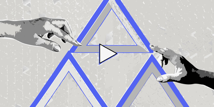 Optical illusion featuring hands almost touching at a triangular point