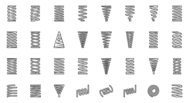 collection of various spring coil types and shapes industrial engineering elements