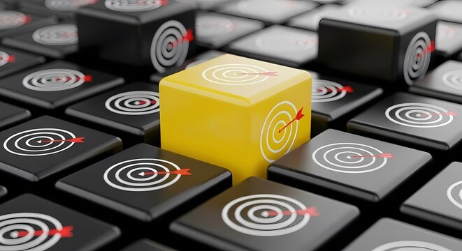 3d yellow email icon on computer keyboard with focus target symbol for digital marketing