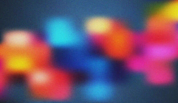 A joyful playful array of abstract blurred colorful shapes with a distinct grainy texture
