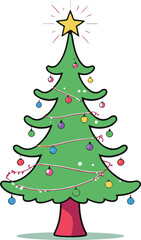 Fototapeta premium Christmas Tree Simple Cartoon Vector White Background
