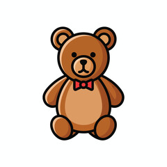 Obraz premium Cute cartoon teddy bear with a red bow tie illustration.