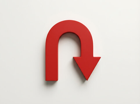 A large red arrow loops back on itself in a circular motion on a plain white background