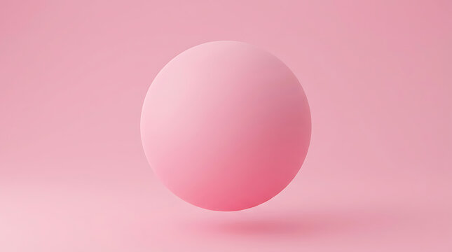 A pink sphere floats in a pastel pink environment with a subtle shadow underneath it