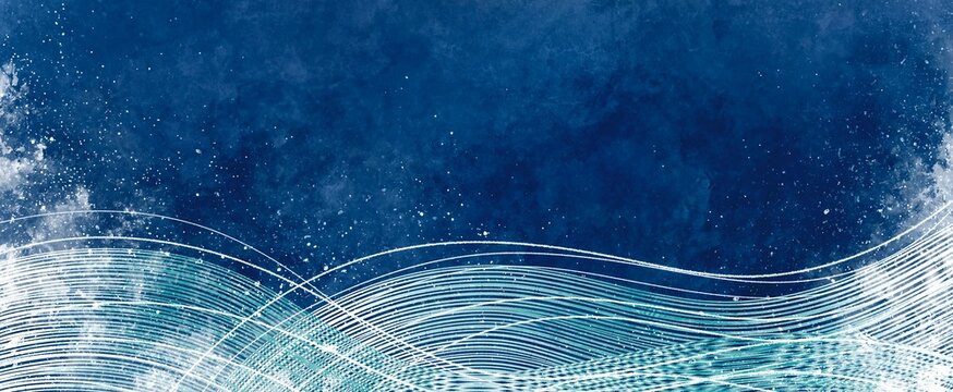 大きくうねる波の手描きイラスト背景