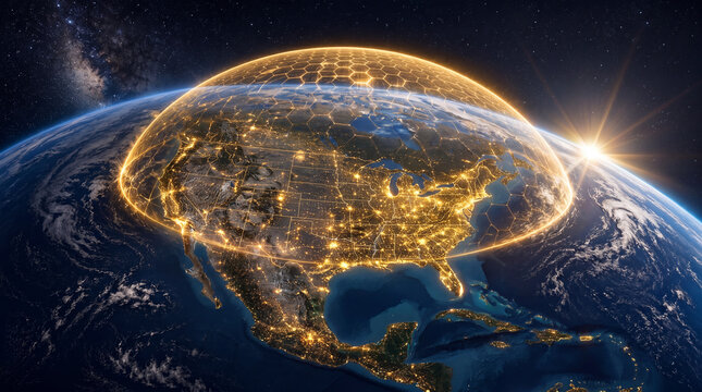 Golden Dome shield depiction over United States
