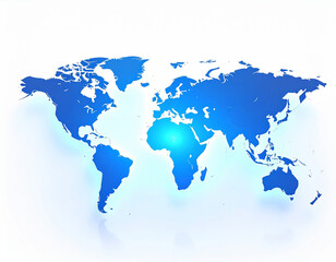 Fototapeta premium Blue world map with glowing continents and bright light on white background globe