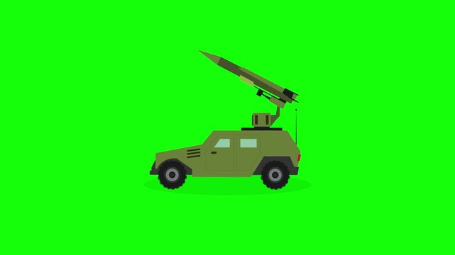 Military Missile Launcher Vehicle Animation on Green Screen cartoon animation
