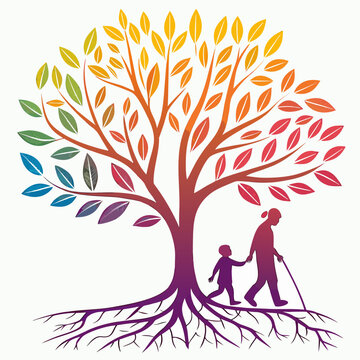 Generations tree with roots and family.