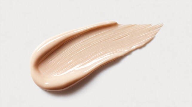 Smear swatch of beige liquid foundation or bb cream for makeup and skin tone correction with cosmetic