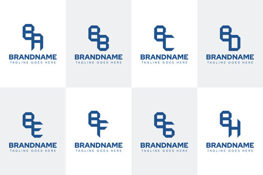Letters BA BB BC BD BE BF BG BH Logo Monogram Set