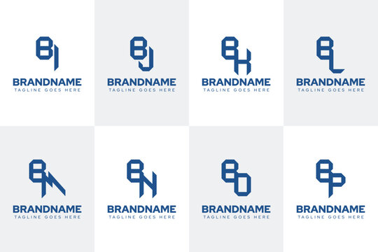 Letters BI BJ BK BL BM BN BO BP Logo Monogram Set