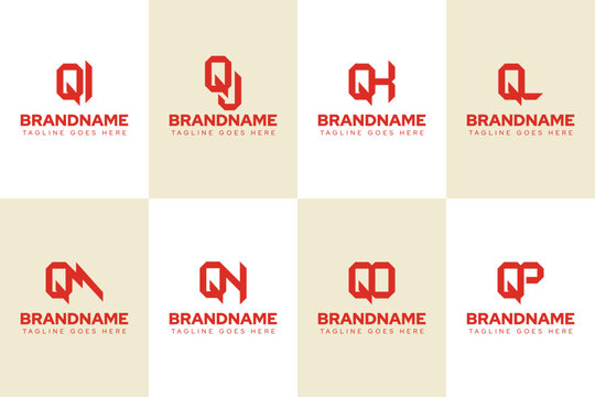 Letters QI QJ QK QL QM QN QO QP Logo Monogram Set