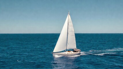 Fototapeta premium Sailboat navigating calm open sea with clear horizon