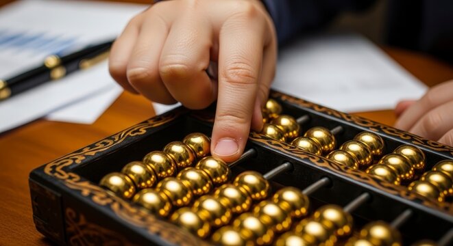 Person using an abacus for calculation.