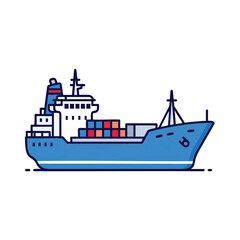 Fototapeta premium Flat Vector Illustration of a Cargo Container Ship for Global Logistics.