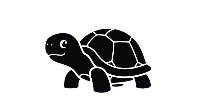 Black silhouette of a turtle walking.