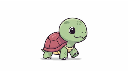 Obraz premium Cute little green turtle cartoon character.