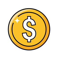Obraz premium Flat Vector Illustration of a Golden Dollar Coin Icon.