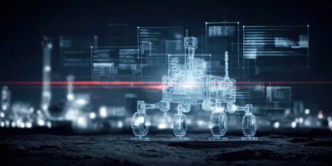 Naklejka premium Innovation and automation technology empower the digital transformation of a future system designed to handle the complex needs of a growing lunar colony.