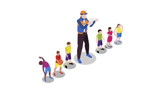 Physical Education Coach and Diverse Students in Sports Class 3d animation cartoon