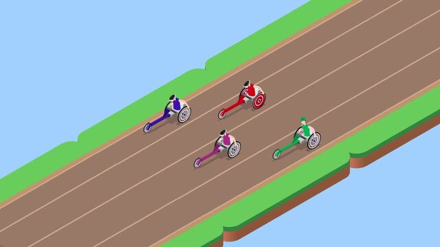 Wheelchair Racing Athletes on Track Competition 3d animation cartoon
