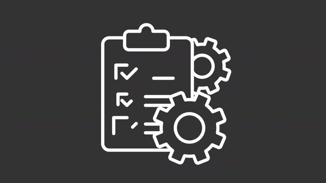 Animated survey process white line icon. Settings pf poll animation. Task management, operational efficiency. Technical workflow. Isolated element on dark background. Alpha transparent video