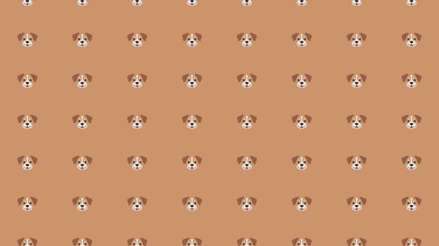 Seamless cute dog faces pattern brown and white cartoon style flat design friendly expression playful pet graphic background
