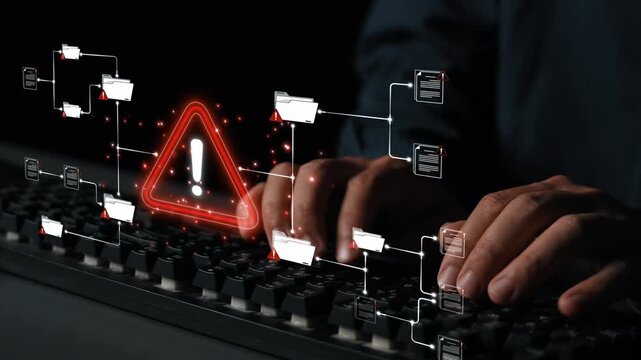 Cybersecurity Threat Alert with Hands Typing on Keyboard and Data Connection Visuals Representing Digital Security Risks and Network Vulnerabilities Sigmoid