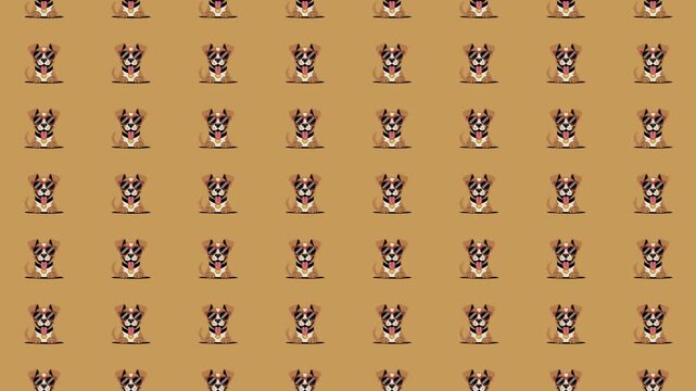 Seamless repeating cartoon dogs wearing sunglasses on muted brown background flat vector playful pet illustration pattern design