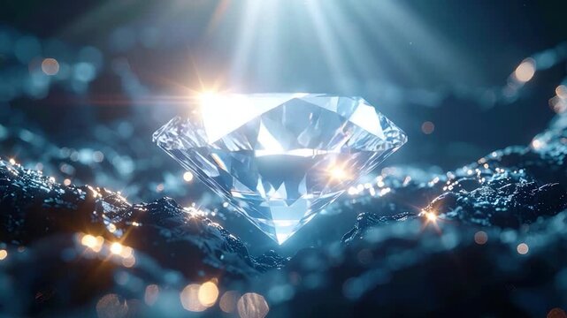 A flawless, brilliant cut gemstone shines brightly against a blurred background