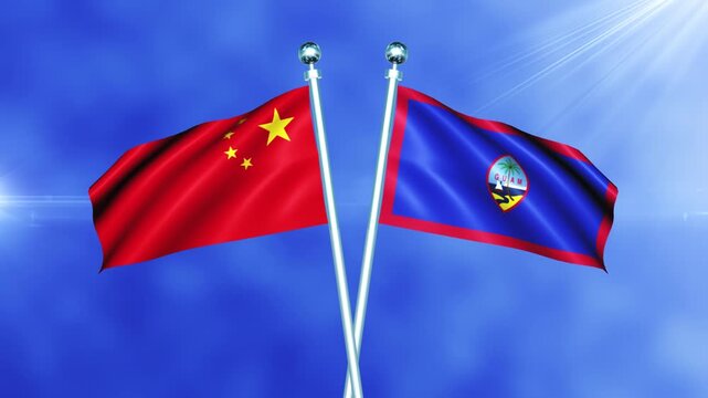 China and Guam Flag Waving On Pole Loop