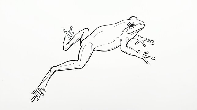 Outline Drawing Style animal, Monoline Sketch Style, Detailed Sketch of a Leaping Frog in Pen Style