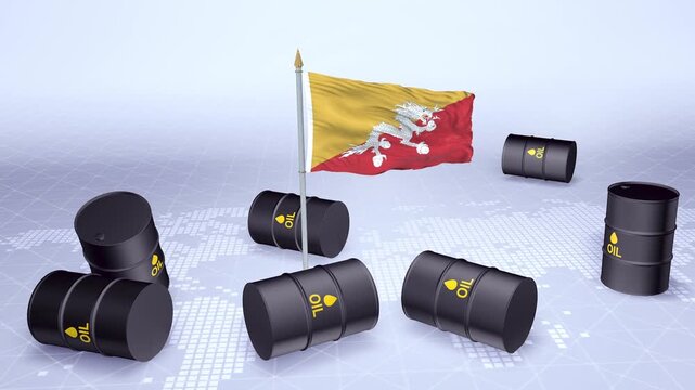 Bhutan Flag With Oil Barrels Motion Graphic