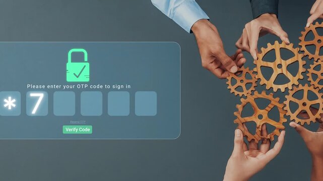 Secure Digital Sign-in Process with OTP Code Entry and Gear Interaction for Enhanced Technology Concept Representation Sigmoid
