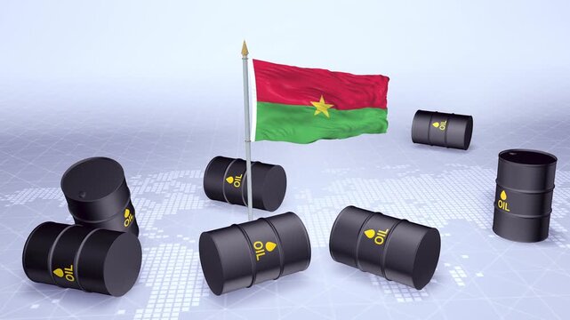 Burkina Faso Flag With Oil Barrels Motion Graphic