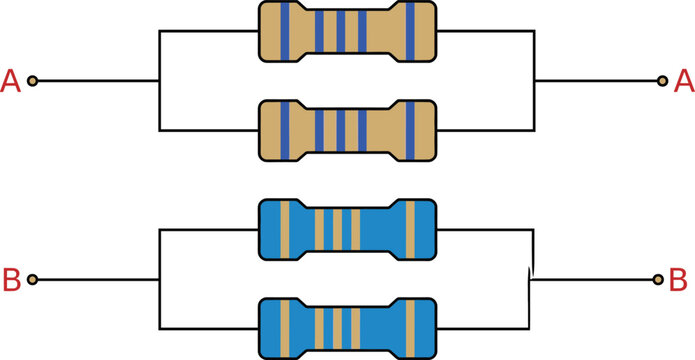 Parallel Resistor Circuit Diagram with Dual Connections A and B Showing Electrical Network, Current Flow Distribution, and Basic Electronics Engineering Concept Illustration