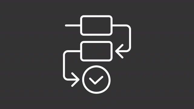 Animated process flow white line icon. Graph animation. Logical workflows, professional growth. Sequential tasks, career paths. Isolated element on dark background. Alpha transparent video